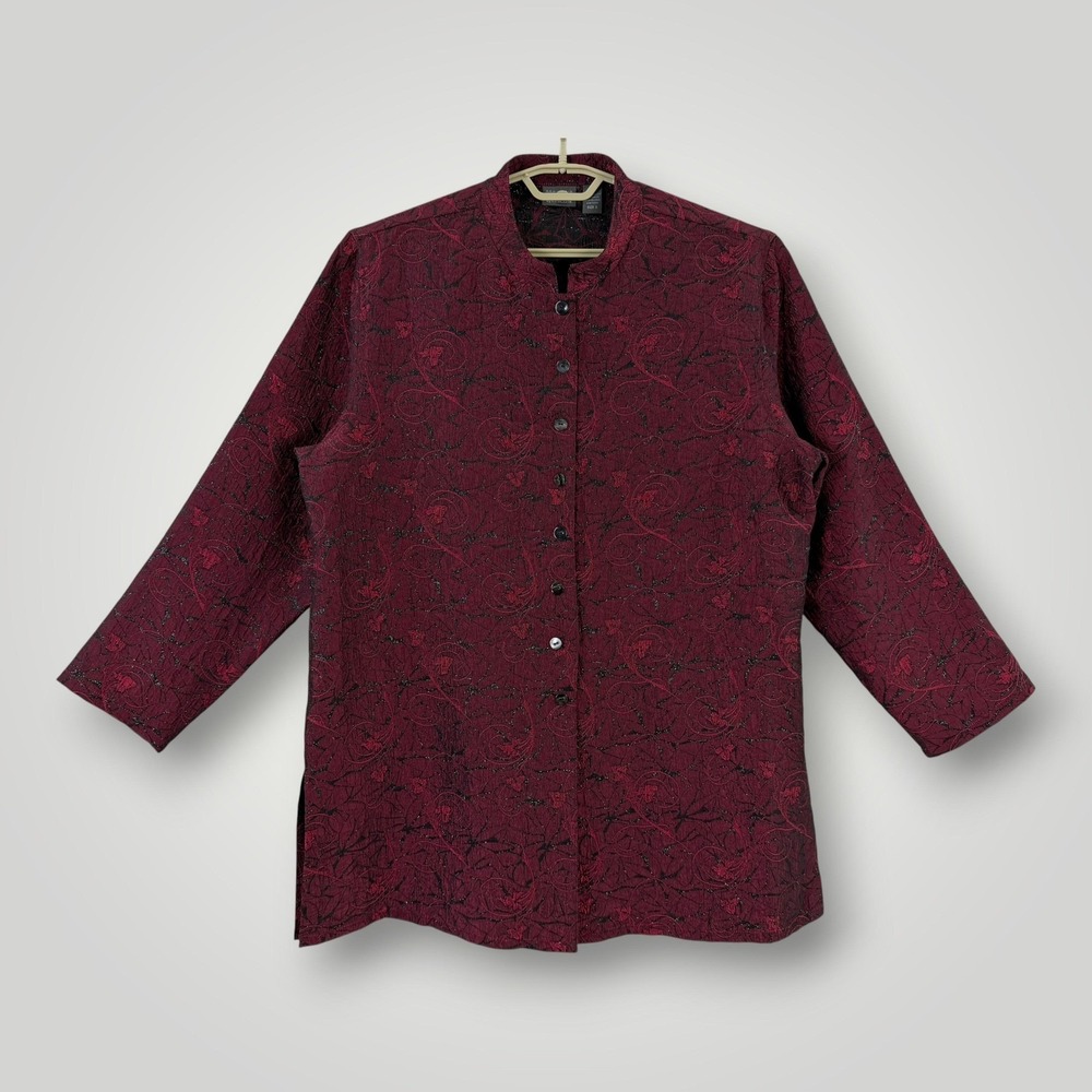Additions‎ By Chico's Red Floral Jacquard Tunic Jacket Womens XL